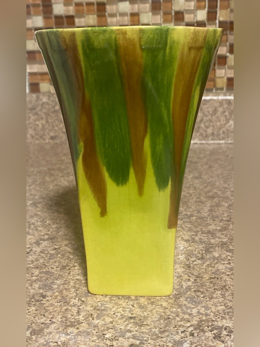 Vintage Mid-Century Italian Drip Glaze 6" Square Fluted Bud Vase
